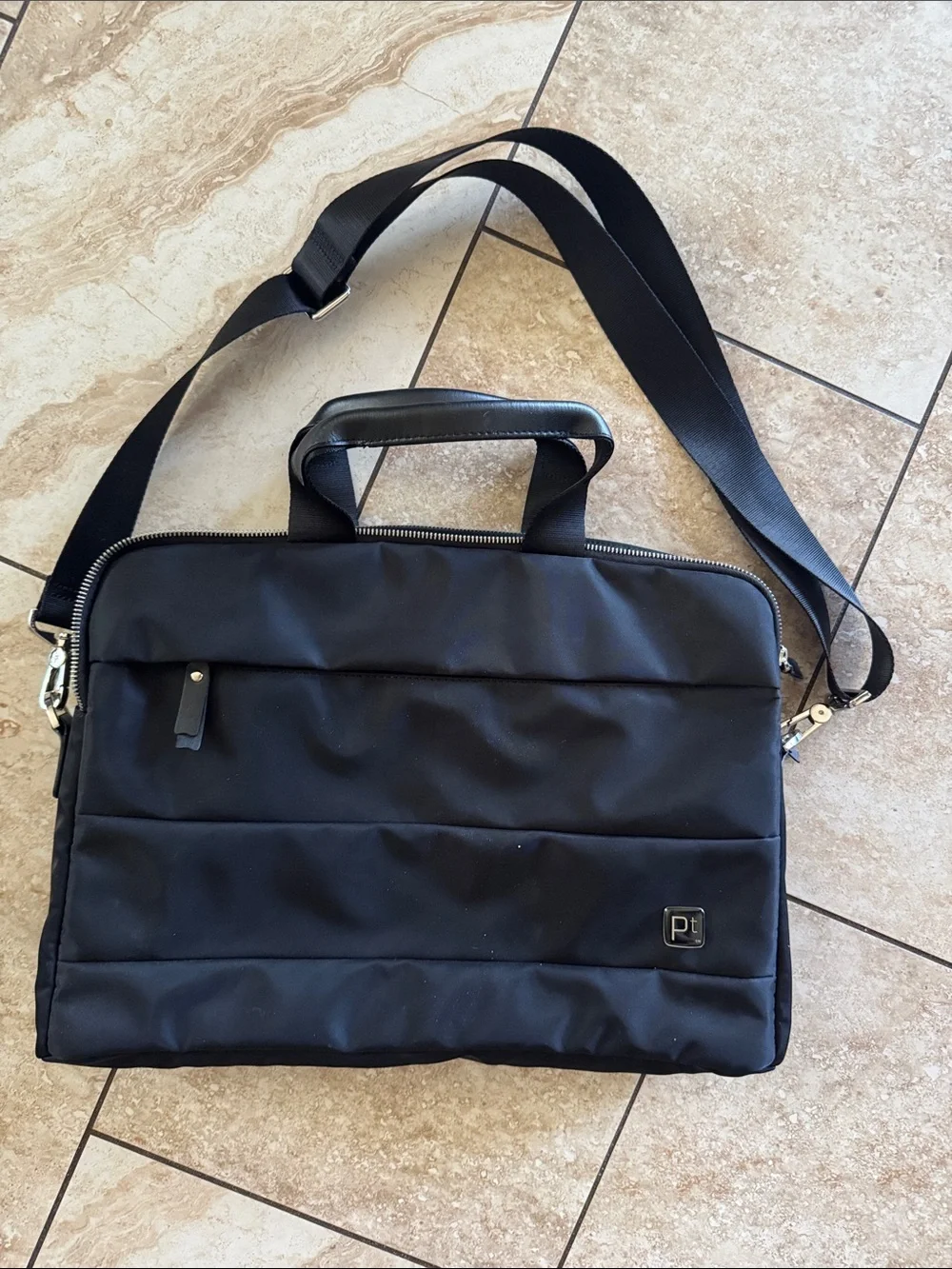 Black Quilted‎ Laptop Messenger Bag by PT